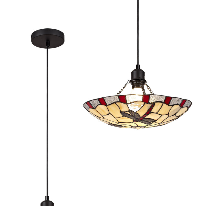 C-Lighting Larkfield 1 Light Pendant E27 With 35cm Tiffany Shade, Red/Cmurston/Clear Crystal/Black - 29539