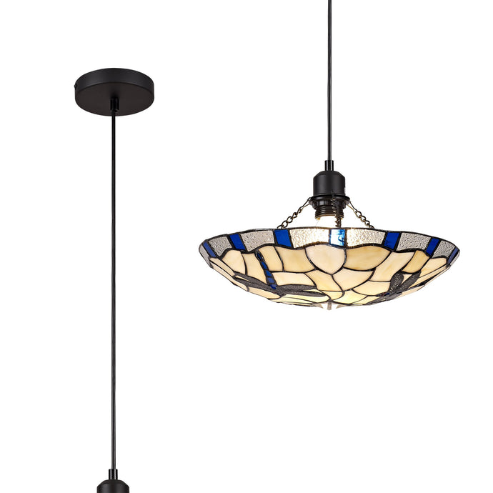 C-Lighting Larkfield 1 Light Pendant E27 With 35cm Tiffany Shade, Blue/Cmurston/Clear Crystal/Black - 29540