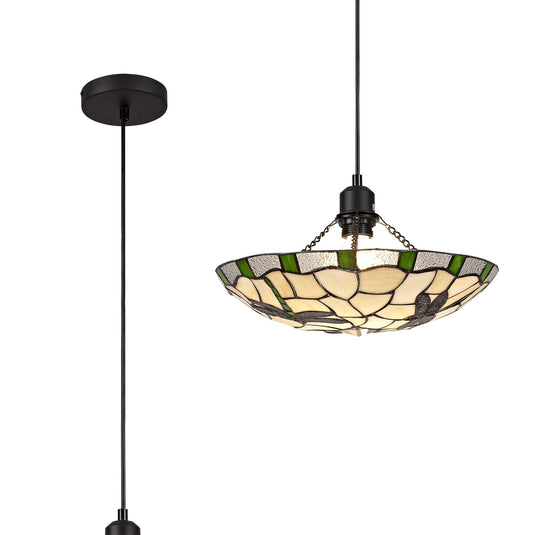 C-Lighting Larkfield 1 Light Pendant E27 With 35cm Tiffany Shade, Green/Cmurston/Clear Crystal/Black - 29541