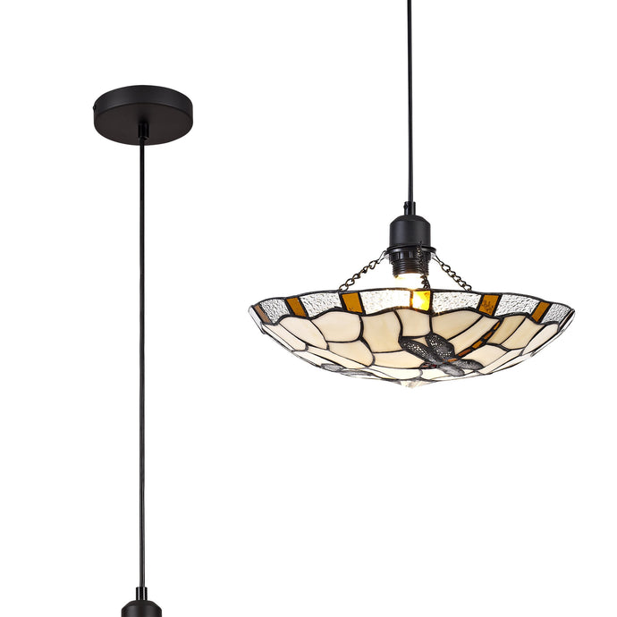 C-Lighting Larkfield 1 Light Pendant E27 With 35cm Tiffany Shade, Amber/Cmurston/Clear Crystal/Black - 29542