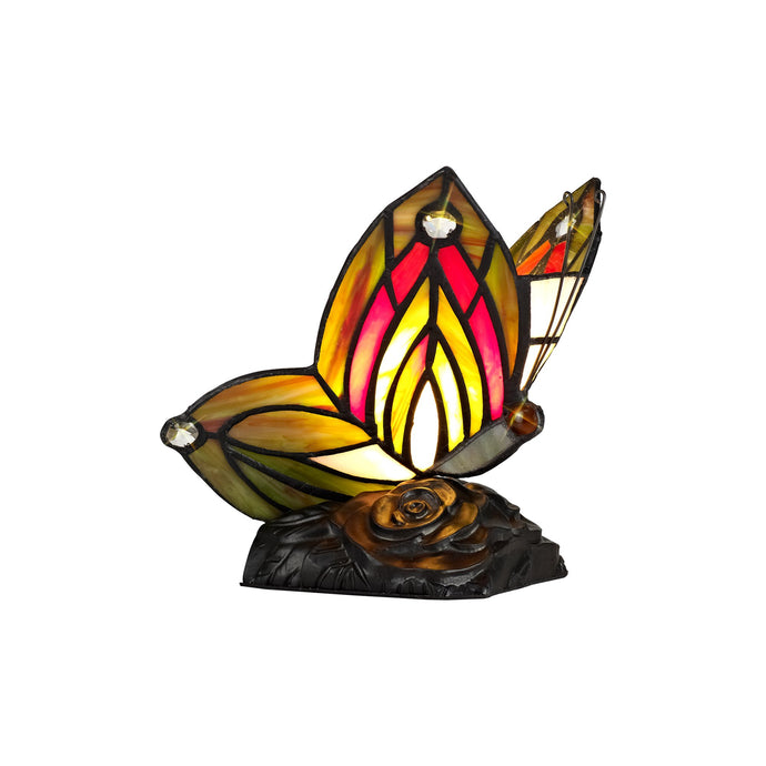 C-Lighting Layla Tiffany Butterfly Table Lamp, 1 x E14, Black Base With Green/Red Glass With Clear Crystal - 28886