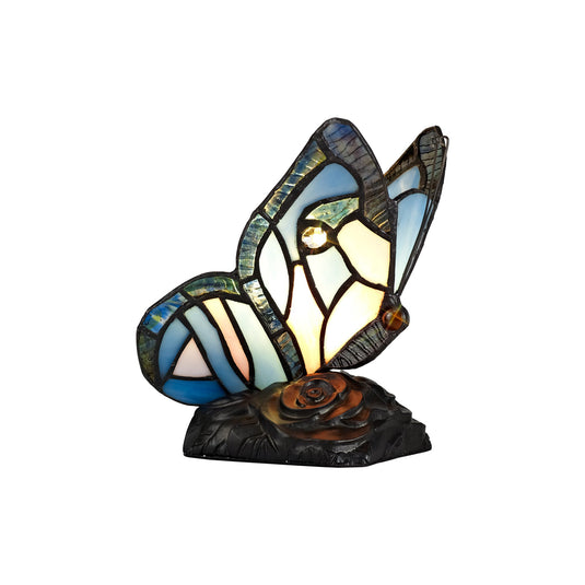 C-Lighting Layla Tiffany Butterfly Table Lamp, 1 x E14, Black Base With Blue/Pink Glass With Clear Crystal - 28887