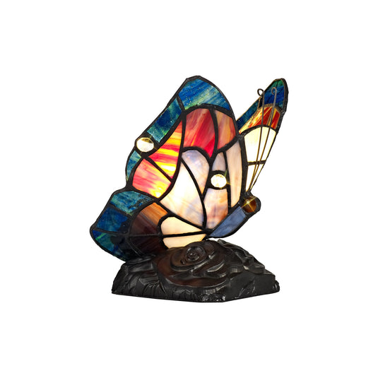 C-Lighting Layla Tiffany Butterfly Table Lamp, 1 x E14, Black Base With Blue/Brown Glass With Clear Crystal - 28888