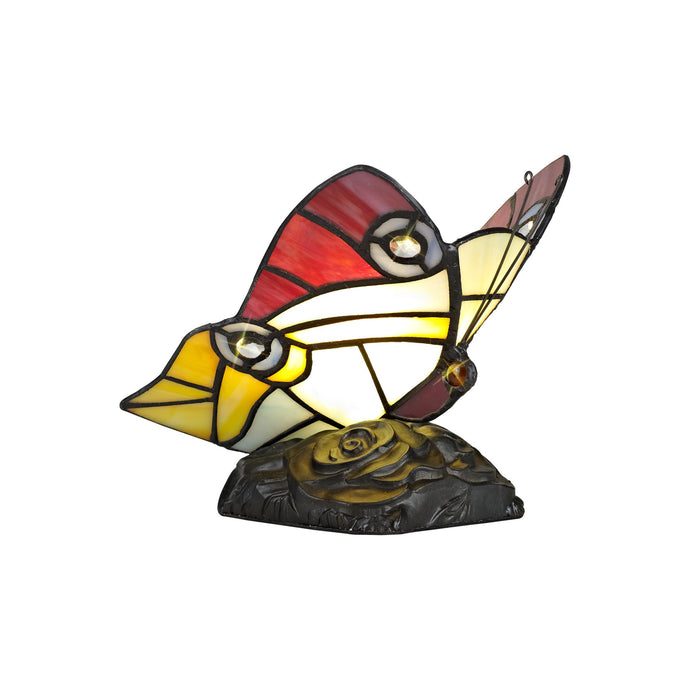 C-Lighting Layla Tiffany Butterfly Table Lamp, 1 x E14, Black Base With Red/Yellow/Blue Glass With Clear Crystal - 28889