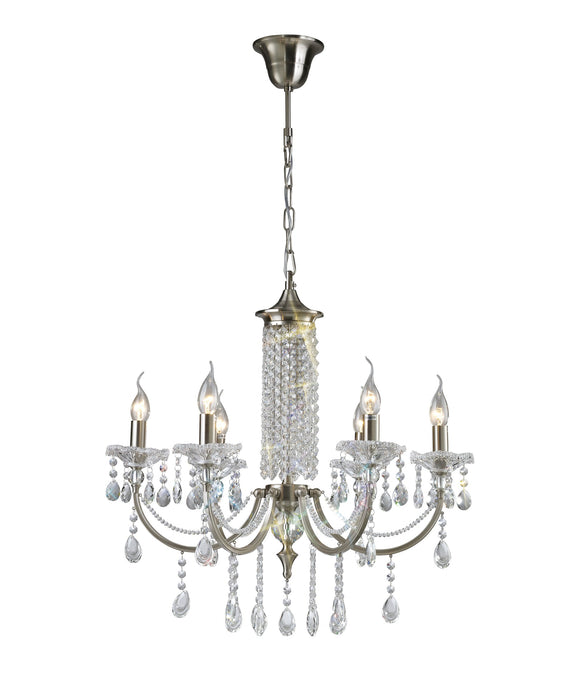 Diyas IL32086 Leana Pendant 6 Light Satin Nickel/Crystal - 21231
