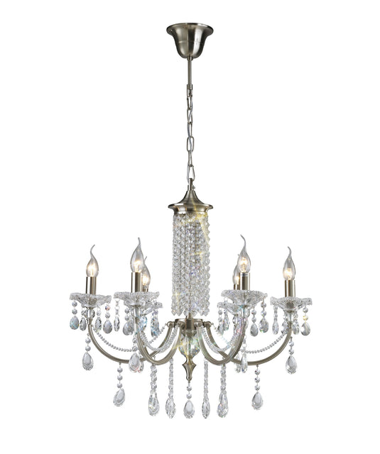 Diyas IL32086 Leana Pendant 6 Light Satin Nickel/Crystal - 21231