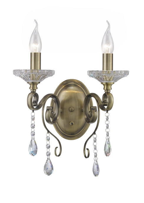 Diyas IL32072 Libra Wall Lamp Switched 2 Light Antique Brass/Crystal - 38512