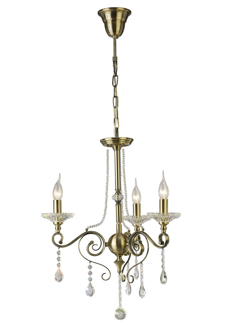 Diyas IL32073 Libra Pendant 3 Light Antique Brass/Crystal - 38513