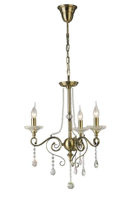 Diyas IL32073 Libra Pendant 3 Light Antique Brass/Crystal - 38513
