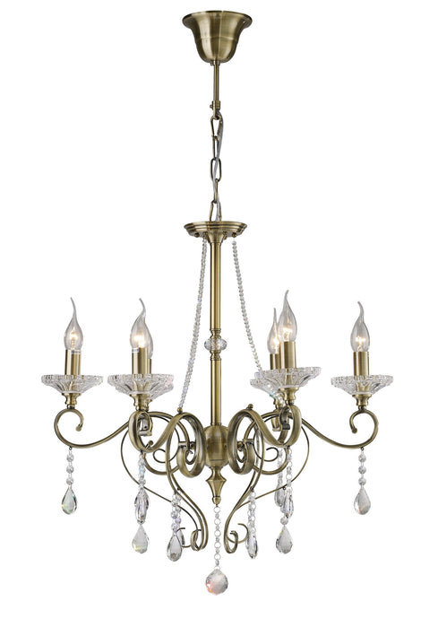 Diyas IL32076 Libra Pendant 6 Light Antique Brass/Crystal - 38514