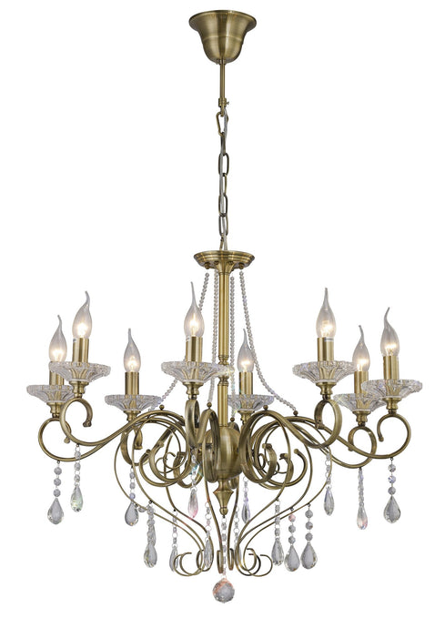Diyas IL32078 Libra Pendant 8 Light Antique Brass/Crystal - 38515
