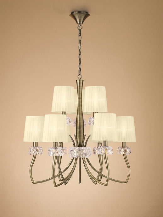 Mantra M4630AB Loewe 2 Tier Pendant 6+3 Light E14, Antique Brass With Cream Shades