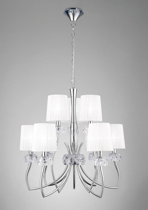 Mantra M4630 Loewe 2 Tier Pendant 6+3 Light E14, Polished Chrome With White Shades