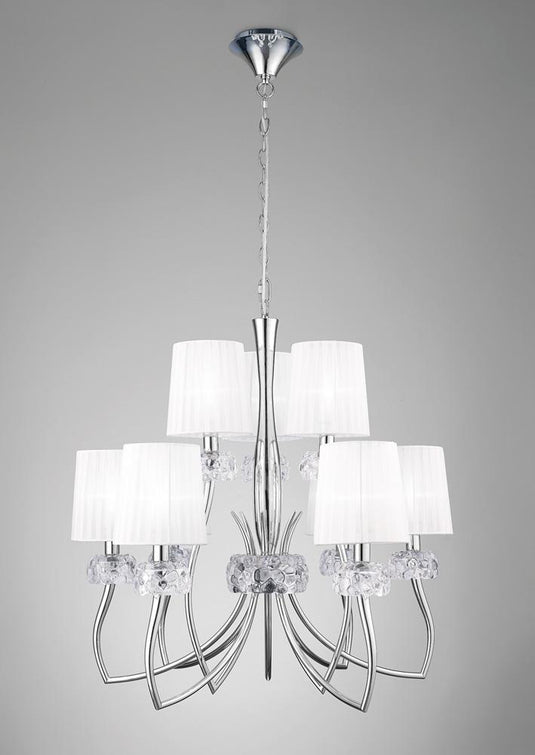 Mantra M4630 Loewe 2 Tier Pendant 6+3 Light E14, Polished Chrome With White Shades