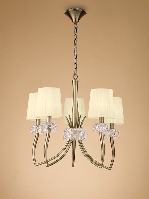 Mantra M4631AB Loewe Pendant 5 Light E14, Antique Brass With Cream Shades