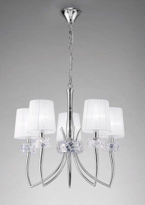 Mantra M4631 Loewe Pendant 5 Light E14, Polished Chrome With White Shades