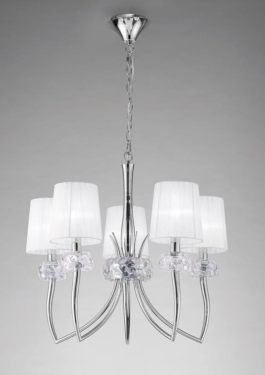 Mantra M4631 Loewe Pendant 5 Light E14, Polished Chrome With White Shades