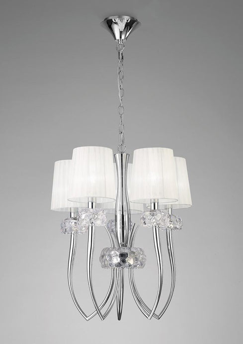 Mantra M4632 Loewe Slim Pendant 5 Light E14, Polished Chrome With White Shades