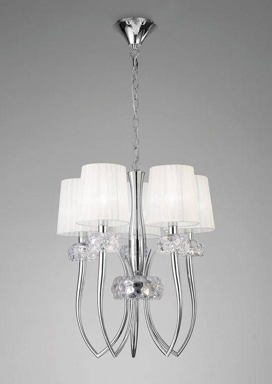 Mantra M4632 Loewe Slim Pendant 5 Light E14, Polished Chrome With White Shades