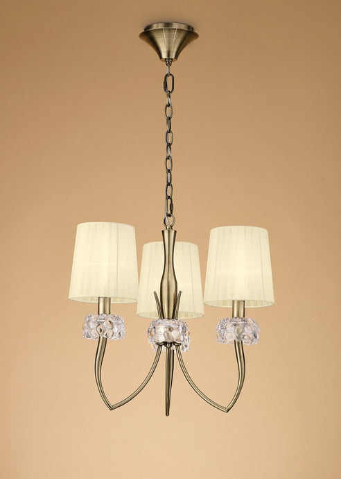Mantra M4633AB Loewe Pendant 3 Light E14, Antique Brass With Cream Shades