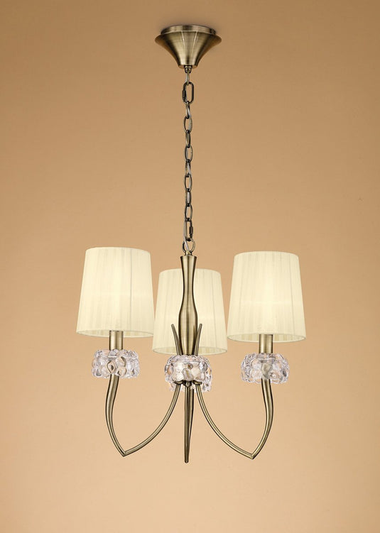 Mantra M4633AB Loewe Pendant 3 Light E14, Antique Brass With Cream Shades