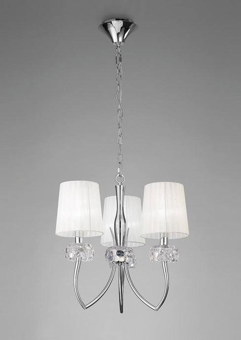 Mantra M4633 Loewe Pendant 3 Light E14, Polished Chrome With White Shades