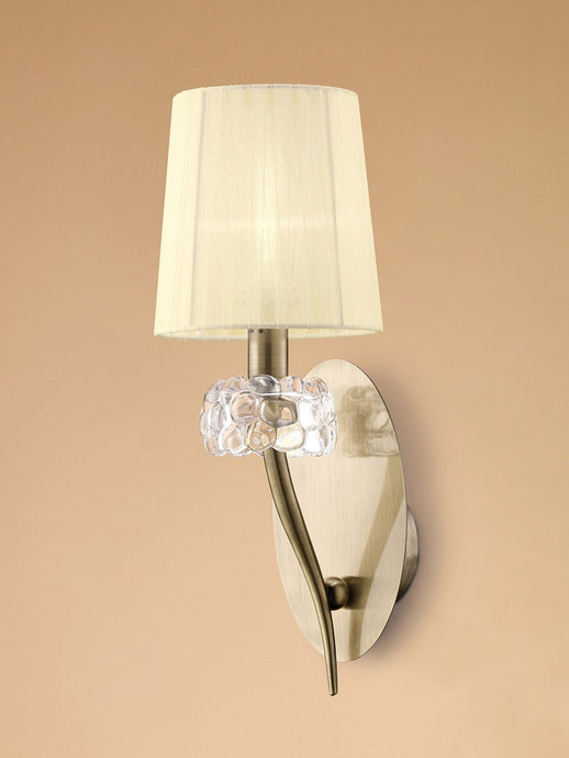 Mantra M4635AB/S Loewe Wall Lamp Switched 1 Light E14, Antique Brass With Cream Shade