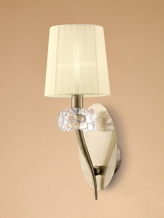 Mantra M4635AB/S Loewe Wall Lamp Switched 1 Light E14, Antique Brass With Cream Shade