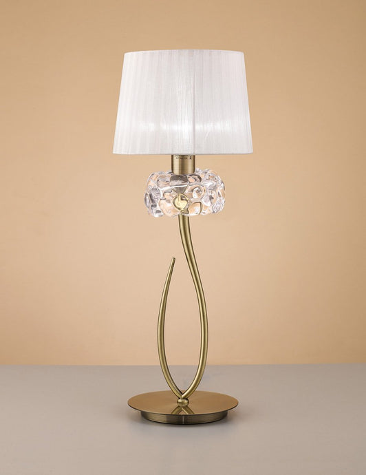 Mantra M4636AB Loewe Table Lamp 1 Light E27 Big, Antique Brass With White Shade
