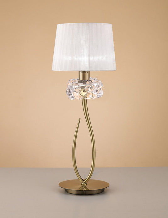 Mantra M4636AB Loewe Table Lamp 1 Light E27 Big, Antique Brass With White Shade
