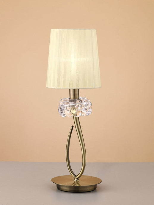 Mantra M4637AB Loewe Table Lamp 1 Light E14 Small, Antique Brass With Cream Shade
