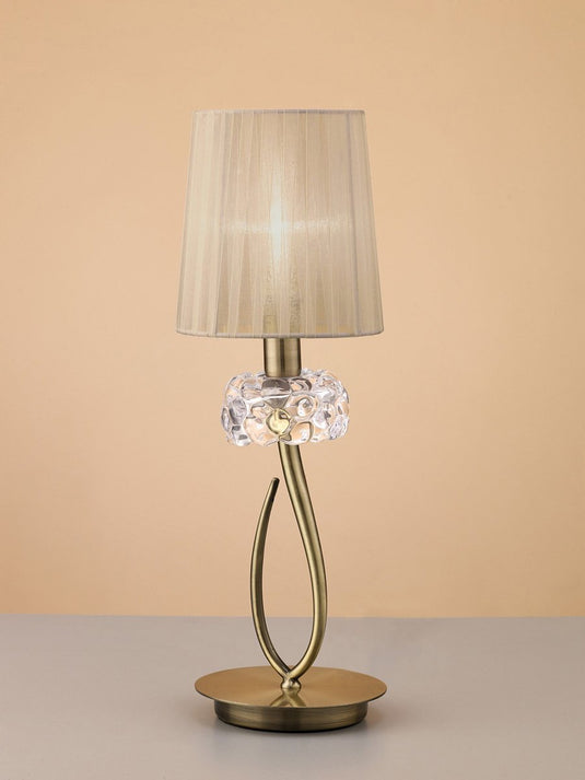 Mantra M4637AB Loewe Table Lamp 1 Light E14 Small, Antique Brass With Soft Bronze Shade