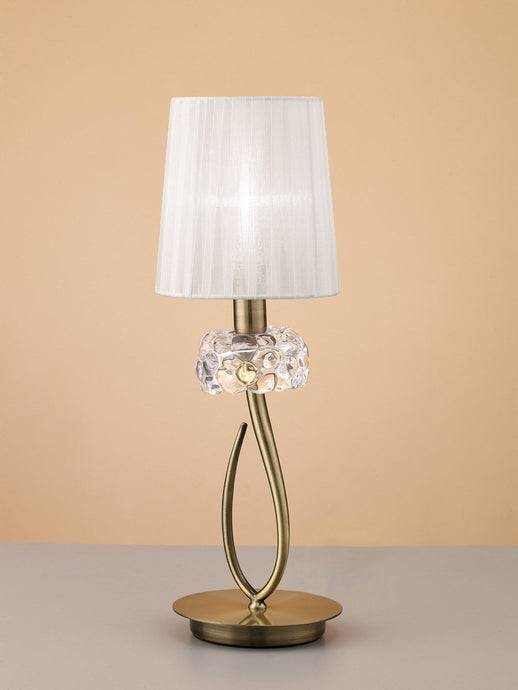 Mantra M4637AB Loewe Table Lamp 1 Light E14 Small, Antique Brass With White Shade