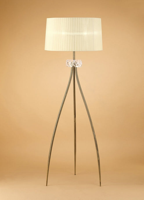 Mantra M4638AB Loewe Floor Lamp 3 Light E27, Antique Brass With Cream Shade