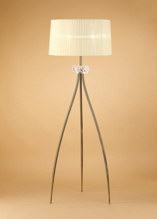 Mantra M4638AB Loewe Floor Lamp 3 Light E27, Antique Brass With Cream Shade