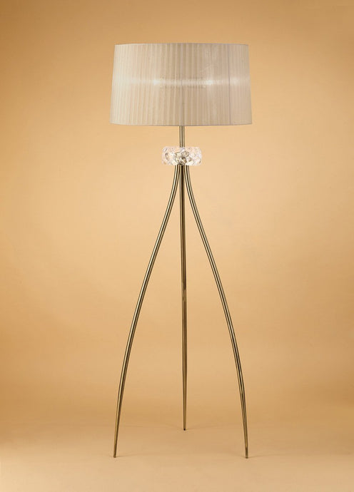 Mantra M4638AB Loewe Floor Lamp 3 Light E27, Antique Brass With Soft Bronze Shade
