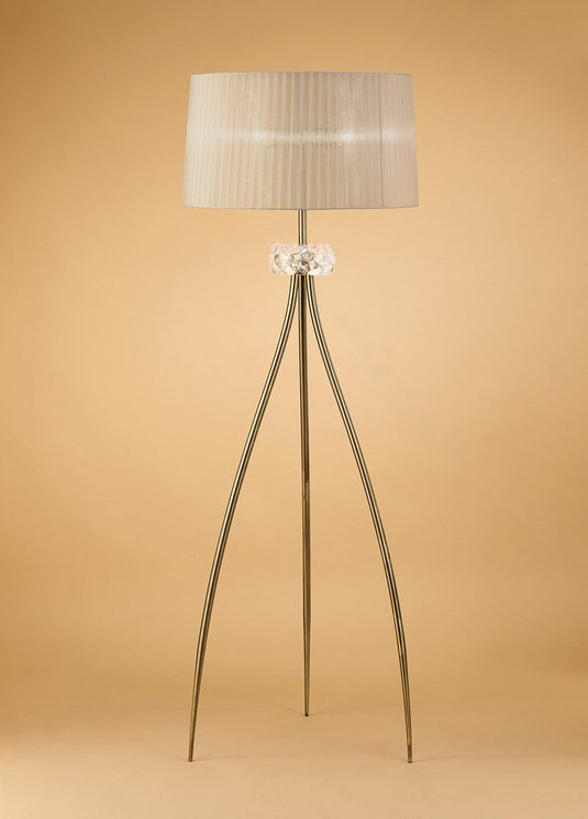 Mantra M4638AB Loewe Floor Lamp 3 Light E27, Antique Brass With Soft Bronze Shade