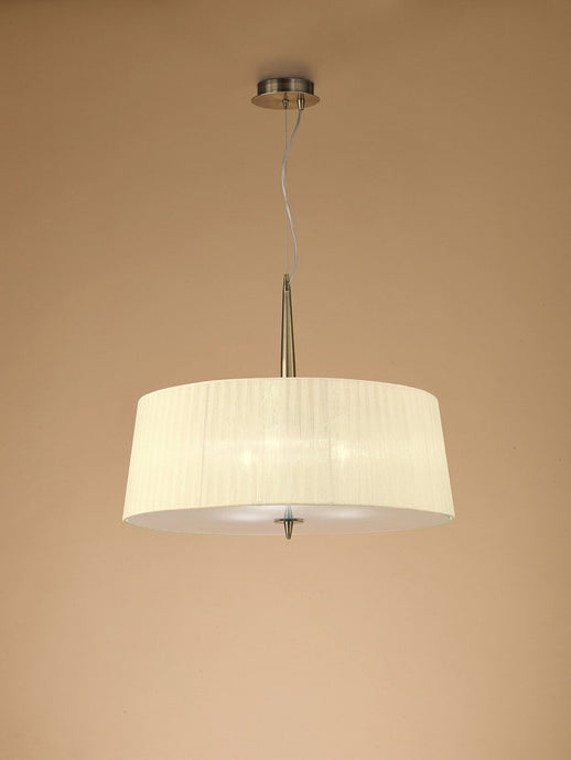 Mantra M4639AB Loewe Single Pendant 3 Light E14, Antique Brass With Cream Shade