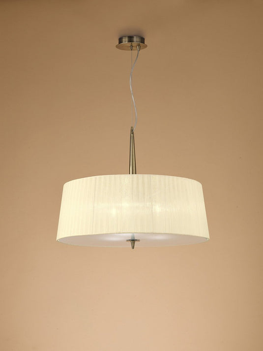 Mantra M4639AB Loewe Single Pendant 3 Light E14, Antique Brass With Cream Shade