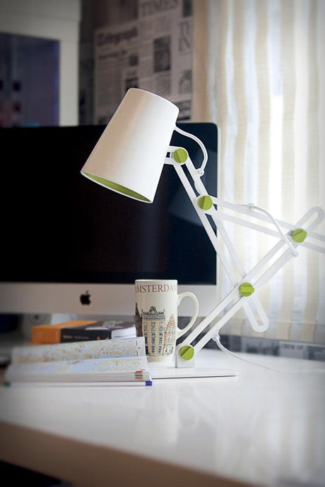 Mantra M3614 Looker Table Lamp 1 Light E27, Matt White/Green