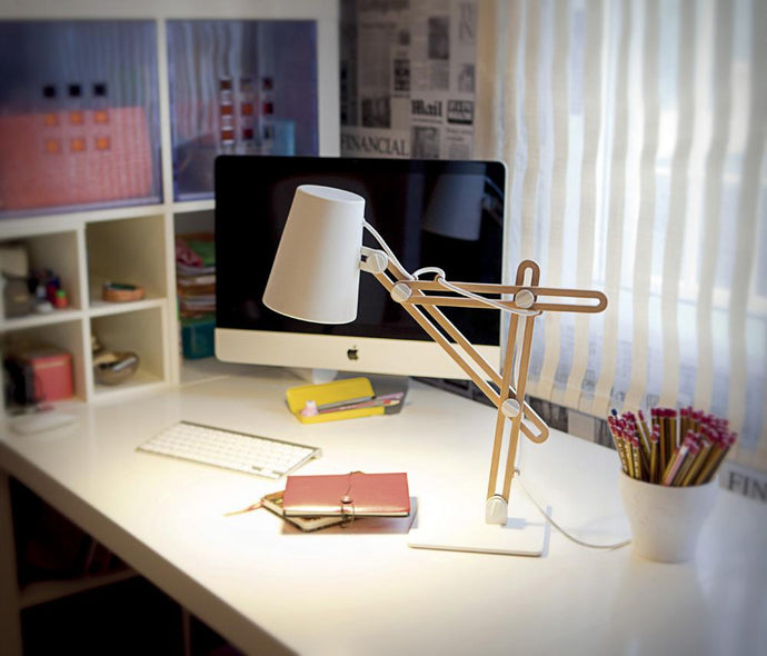 Mantra M3615 Looker Table Lamp 1 Light E27, Matt White/Beech