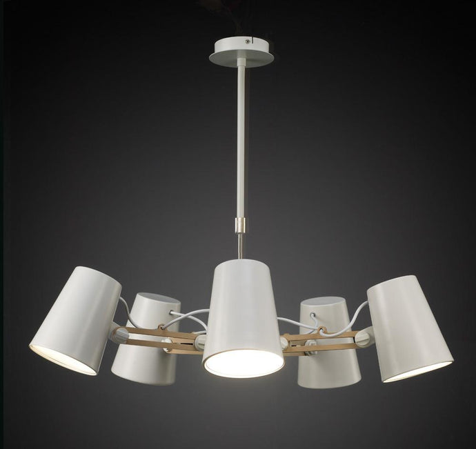 Mantra M3770 Looker Pendant 5 Light E27, Matt White/Beech