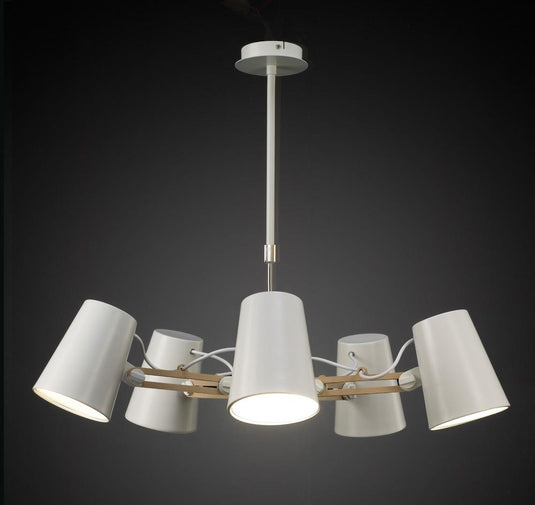 Mantra M3770 Looker Pendant 5 Light E27, Matt White/Beech