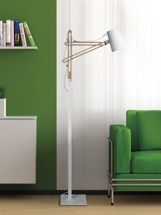 Mantra M3774 Looker Floor Lamp 1 Light E27 , Matt White/Beech