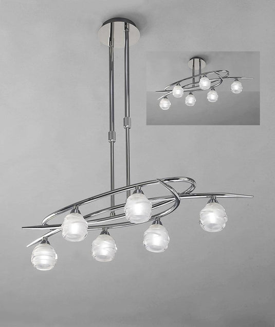 Mantra M1801 Loop Telescopic Semi Flush Convertible 6 Light G9 ECO, Polished Chrome