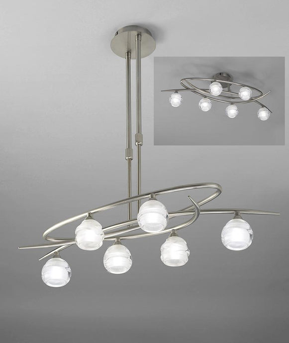 Mantra M1811 Loop Telescopic Semi Flush Convertible 6 Light G9 ECO, Satin Nickel