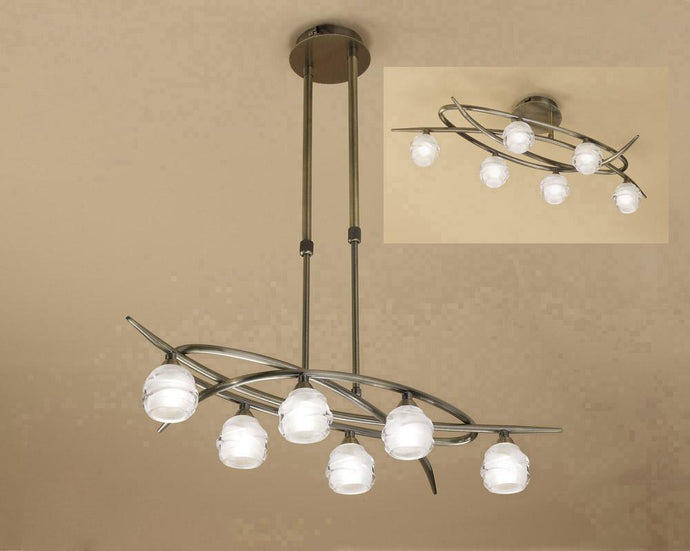 Mantra M1821 Loop Telescopic Semi Flush Convertible 6 Light G9 ECO, Antique Brass