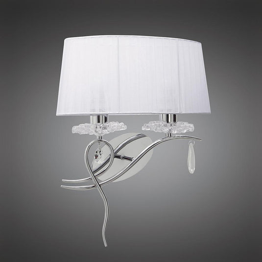 Mantra M5276 Louise Wall Lamp Right 2 Light E27 With White Shade Polished Chrome/Clear Crystal