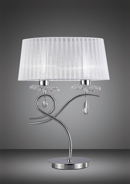 Mantra M5278 Louise Table Lamp 2 Light E27 Large With White Shade Polished Chrome/Clear Crystal