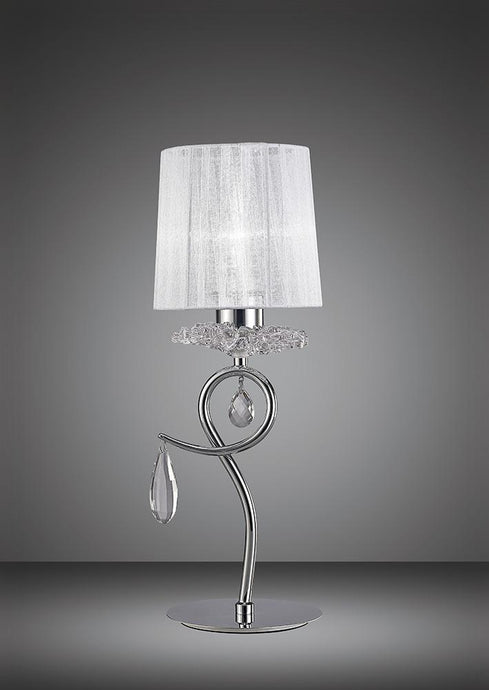 Mantra M5279 Louise Table Lamp 1 Light E27 With White Shade Polished Chrome/Clear Crystal